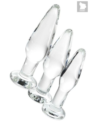 Набор из трех стеклянных анальных пробок с круглым ограничителем Sexus Glass, цвет прозрачный - Sexus