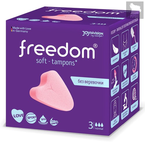 Женские гигиенические тампоны без веревочки FREEDOM normal - 3 шт., цвет розовый - Joy Division