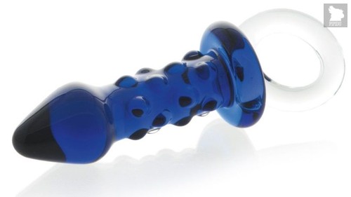 Стеклянная анальная пробка с ручкой-кольцом - 10,5 см, цвет синий - Sexus