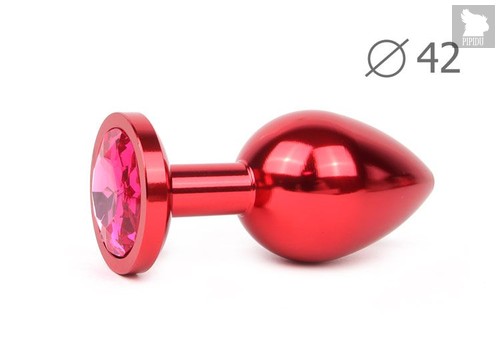 Коническая красная анальная втулка с малиновым кристаллом - 9,3 см., цвет малиновый - anal jewelry plug