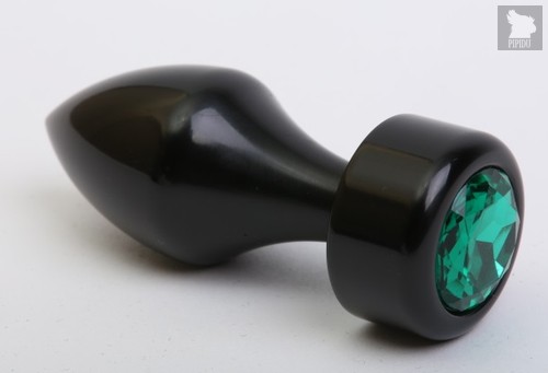 Чёрная анальная пробка с широким основанием и зелёным кристаллом - 7,8 см, цвет черный - 4sexdreaM