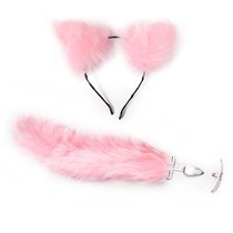 Розовый игровой набор: ободок с ушками и анальная пробка с хвостиком, цвет розовый - Bioritm