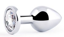 Серебристая анальная пробка с прозрачным стразом - 7,2 см., цвет прозрачный - anal jewelry plug