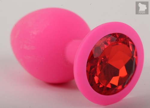 Пробка силиконовая розовая с алым кристаллом 9,5х4см 47083-2MM - Eroticon