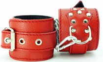 Красные кожаные наручники с клепками - БДСМ арсенал