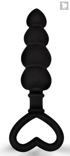 Черная рельефная анальная цепочка с ручкой-сердечком - 15 см., цвет черный - Brazzers