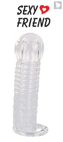 Прозрачная закрытая насадка на фаллос с кольцом для мошонки - 13,5 см., цвет прозрачный - Bioritm