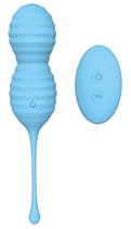 Голубые вагинальные виброшарики BEEHIVE с пультом ДУ, цвет голубой - Dream toys