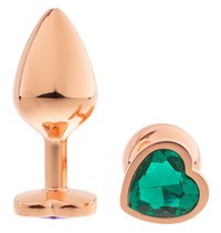 Золотистая анальная пробка OYO сизумрудным кристаллом-сердцем - 7,3 см., цвет изумрудный - Oyo