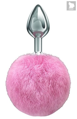 Серебристая анальная пробка с розовым пушистым хвостиком Twinkle, цвет розовый - Lola Toys