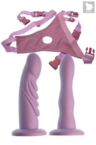 Женский страпон с 2 насадками-фаллосами ULTIMATE TWIN STRAP-ON - 17,8 см, цвет фиолетовый - Seven Creations