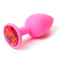 Анальная пробка Silicone Pink 3.5 с кристаллом, цвет красный - Luxurious Tail