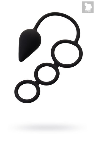 Тройное эрекционное кольцо с анальным хвостом Drop M-size, цвет черный - Erotist