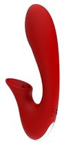 Красный вибромассажер с клиторальной стимуляцией IRIS - 20 см., цвет красный - Dream toys
