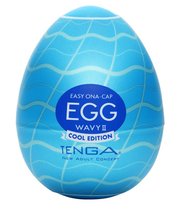 Мастурбатор-яйцо с охлаждающей смазкой EGG Wavy II Cool, цвет голубой - Tenga
