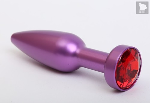 Фиолетовая анальная пробка с красным стразом - 11,2 см, цвет фиолетовый - 4sexdreaM