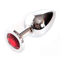 Анальная пробка Metal Broad Silver 3,4 с кристаллом, цвет красный - Luxurious Tail
