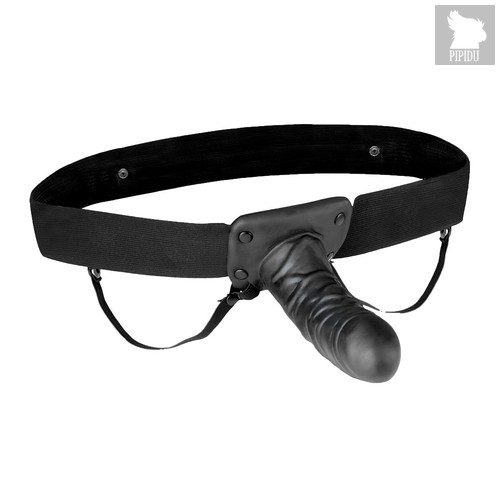 Чёрный полый страпон с вибрацией Unisex Vibrating Hollow Strap-On - 14 см, цвет черный - Lux Fetish