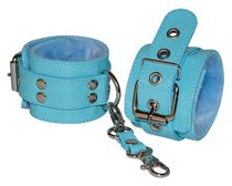 Голубые лаковые наручники с меховой отделкой, цвет голубой - Sitabella