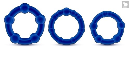Набор из 3 синих эрекционных колец Stay Hard Beaded Cockrings, цвет синий - Blush Novelties