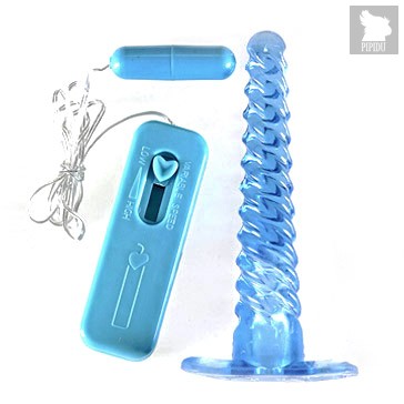 Спиралевидный анальный массажер с вибрацией - 16 см, цвет голубой - SEXTOY