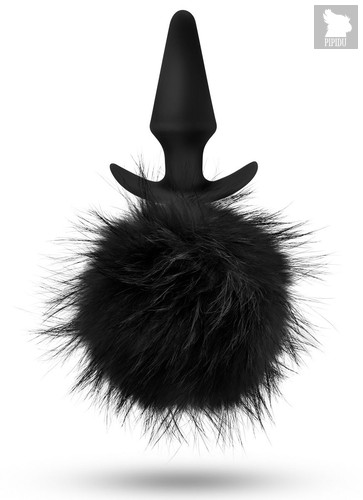 Силиконовая анальная пробка с чёрным заячьим хвостом Fur Pom Pom - 12,7 см, цвет черный - Blush Novelties