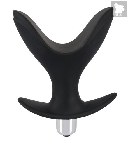 Чёрная анальная V-образная пробка Black Velvets Vibrating Anchor Plug с вибрацией - 10,3 см, цвет черный - ORION