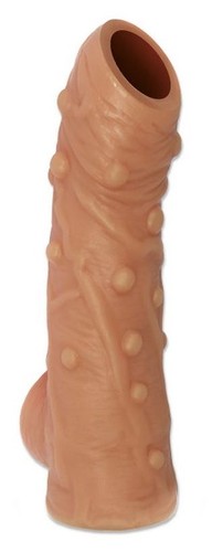 Телесная насадка с пупырышками и открытой головкой Nude Sleeve L - 14 см., цвет телесный - Kokos