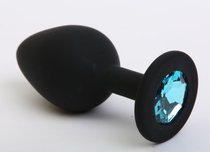 Чёрная силиконовая пробка с голубым стразом - 7,1 см