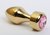 Золотистая анальная пробка с широким основанием и розовым кристаллом - 7,8 см - 4sexdreaM