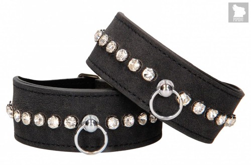 Черные наручники Diamond Studded Wrist Cuffs, цвет черный - HOT