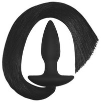 Черная анальная пробка с хвостом Silicone Anal Plug with Pony Tail, цвет черный - LoveToy