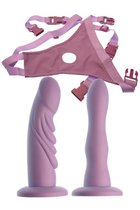 Женский страпон с 2 насадками-фаллосами ULTIMATE TWIN STRAP-ON - 17,8 см, цвет фиолетовый - Seven Creations