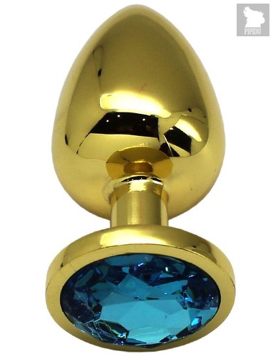 Золотистая анальная пробка с голубым кристаллом - 9 см., цвет голубой - Eroticon