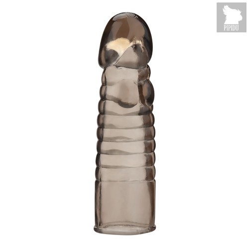 Дымчатая насадка-удлинитель Ribbed Realistic Penis Enhancing Sleeve Extension - 15,2 см., цвет дымчатый - Blue Line