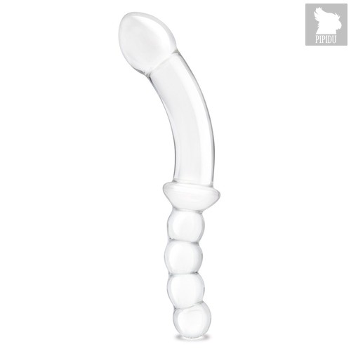 Стеклянный двусторонний фаллоимитатор 12,5’’ Girthy Double Sided Dong With Anal Bead Grip Handle - 32 см., цвет прозрачный - Gläs