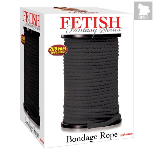 Черная веревка для связывания Bondage Rope - 60,9 м., цвет черный - Pipedream