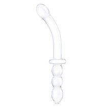 Изогнутый стеклянный фаллоимитатор 12’’ Girthy Ribbed G-Spot Glass Dildo With Handle Grip Double Ended - 30 см., цвет прозрачный - Gläs