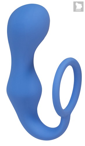 Эрекционное кольцо Double Pleasure Anal Plug с анальной пробкой, цвет синий - Lola Toys