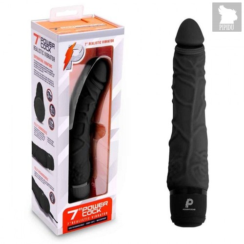 Черный вибратор-реалистик 7" Realistic Vibrator - 20 см., цвет черный - Powercocks