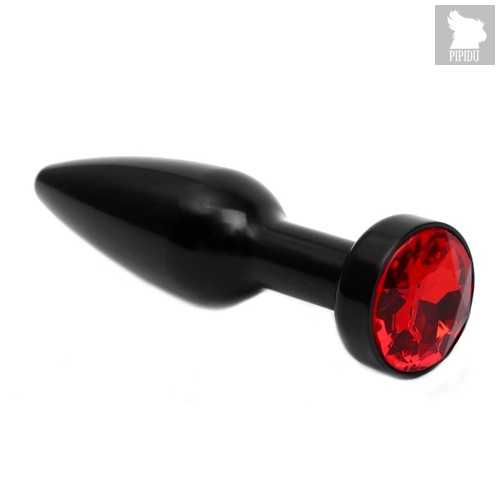 Чёрная удлинённая пробка с красным кристаллом - 11,2 см, цвет черный - 4sexdreaM