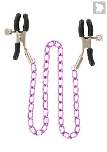 Зажимы для сосков Nipple Chain Metal на фиолетовой цепочке, цвет фиолетовый - Toy Joy