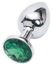 Анальная пробка Metal Silver 2,8 с кристаллом, цвет зеленый - Luxurious Tail