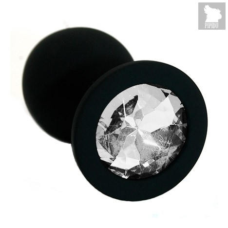 Чёрная силиконовая анальная пробка с прозрачным кристаллом - 7 см, цвет черный/прозрачный - Kanikule