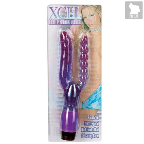 Двойной анально-вагинальный вибромассажер Xcel - 25 см, цвет фиолетовый - Seven Creations