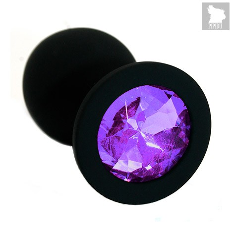 Чёрная силиконовая анальная пробка с темно-фиолетовым кристаллом - 7 см, цвет темно-фиолетовый/черный - Kanikule
