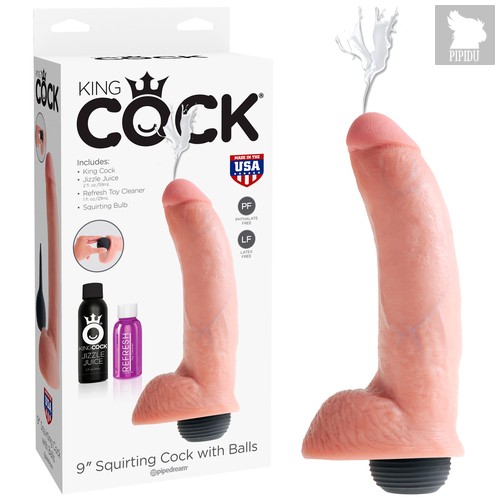 Телесный фаллоимитатор с эффектом семяизвержения Squirting Cock with Balls - 22,9 см, цвет телесный - Pipedream