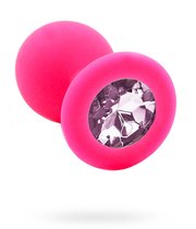 Розовая силиконовая анальная пробка с розовым кристаллом - 7 см, цвет розовый/светло-розовый - Kanikule
