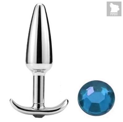 Металлическая анальная пробка-конус с голубым кристаллом - 9 см., цвет голубой - Oyo