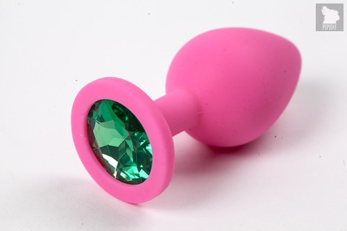 Пробка силиконовая розовая с зеленым стразом 9,5х4см 47113-2-MM - Eroticon